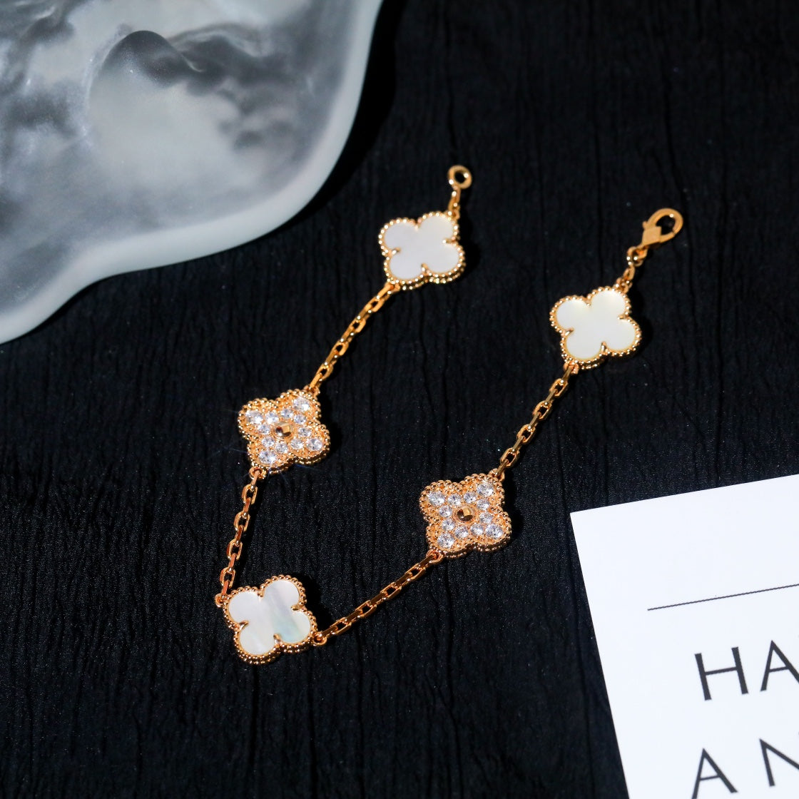 Van Cleef & Arpels CLOVER BRACELET 5 MOTIF WHITE MOP DIAMOND
