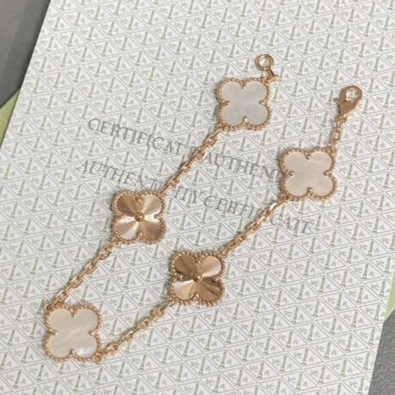 Van Cleef & Arpels CLOVER BRACELET 5 MOTIF WHITE MOP PINK GOLD