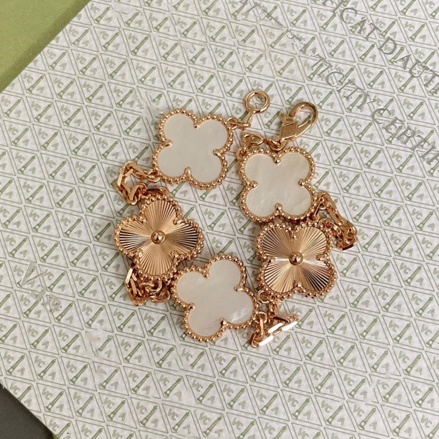 Van Cleef & Arpels CLOVER BRACELET 5 MOTIF WHITE MOP PINK GOLD