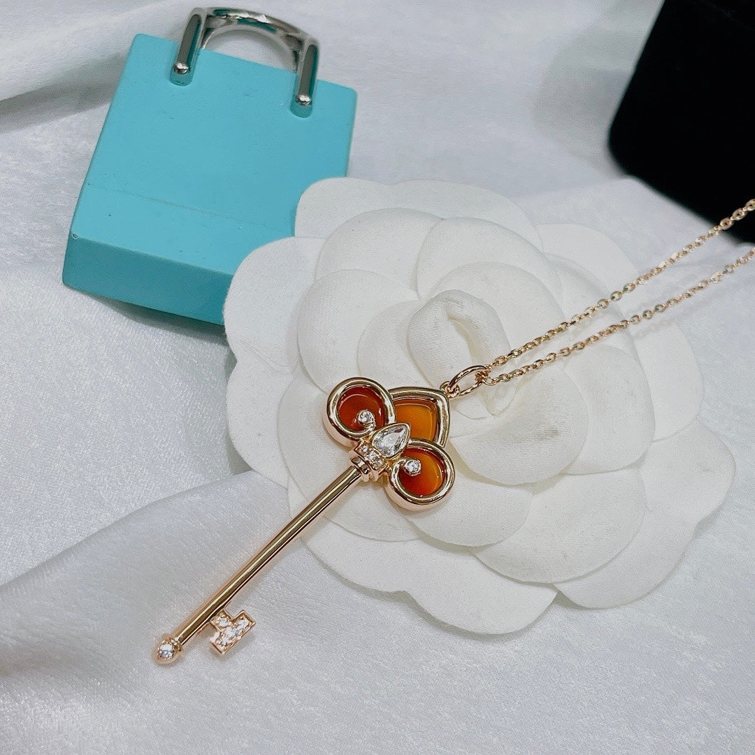 TIFFANY FLEUR DE LIS PINK GOLD DIAMOND CARNELIAN NECKLACE