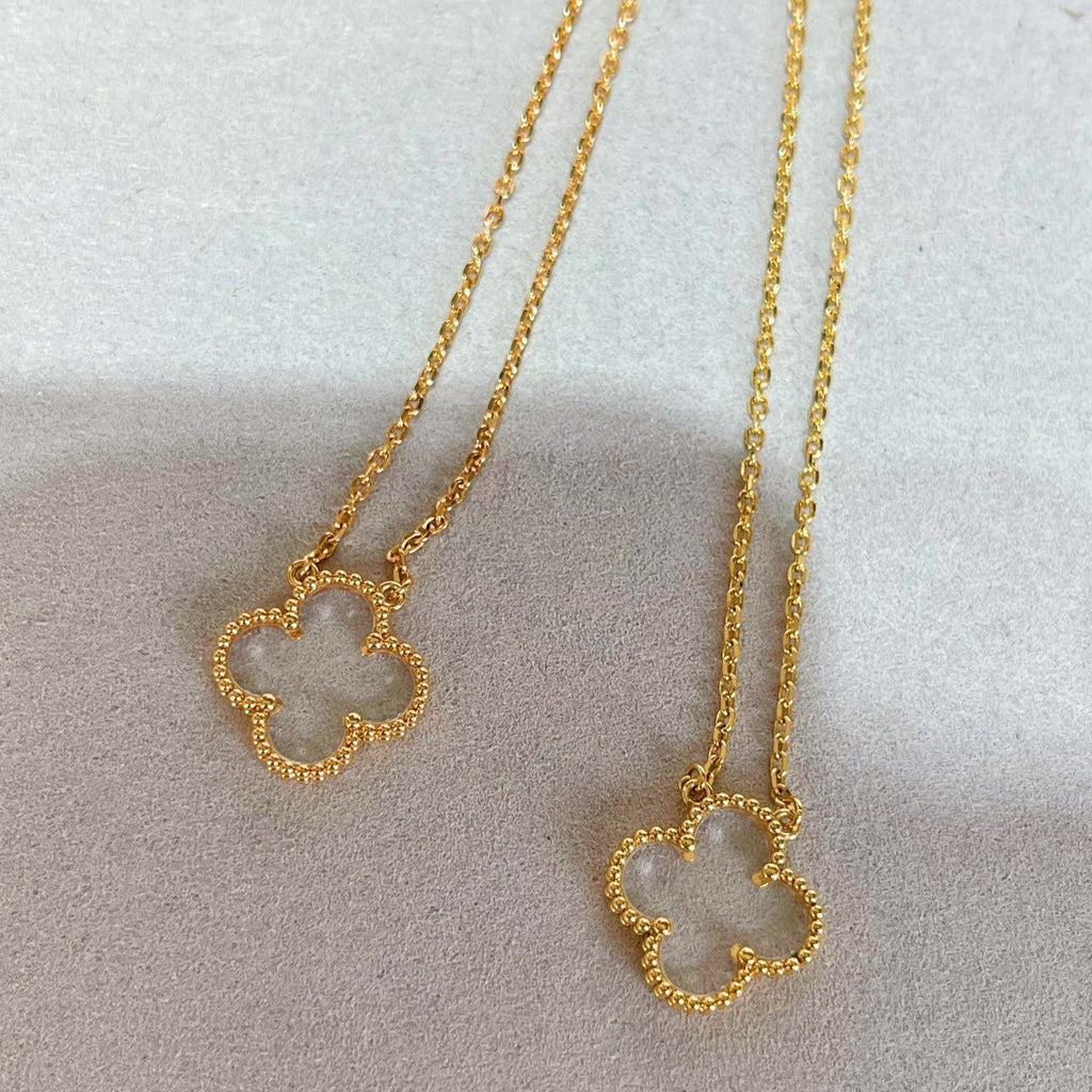 Van Cleef & Arpels CLOVER ROCK CRYSTAL PINK GOLD NECKLACE