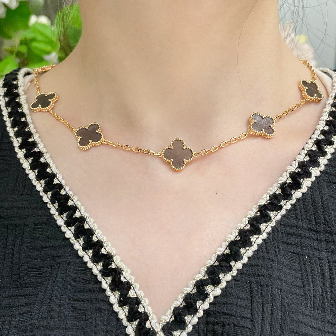 Van Cleef & Arpels CLOVER 10 MOTIF GREY MOP PINK GOLD NECKLACE
