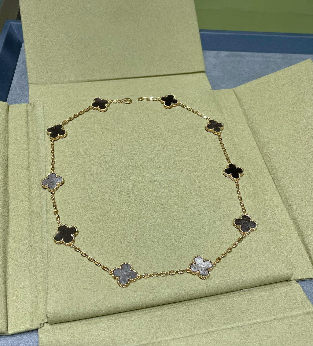 Van Cleef & Arpels CLOVER 10 MOTIF GREY MOP PINK GOLD NECKLACE