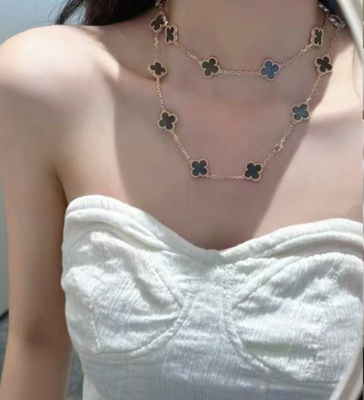 Van Cleef & Arpels CLOVER 20 MOTIF GREY MOP PINK GOLD NECKLACE