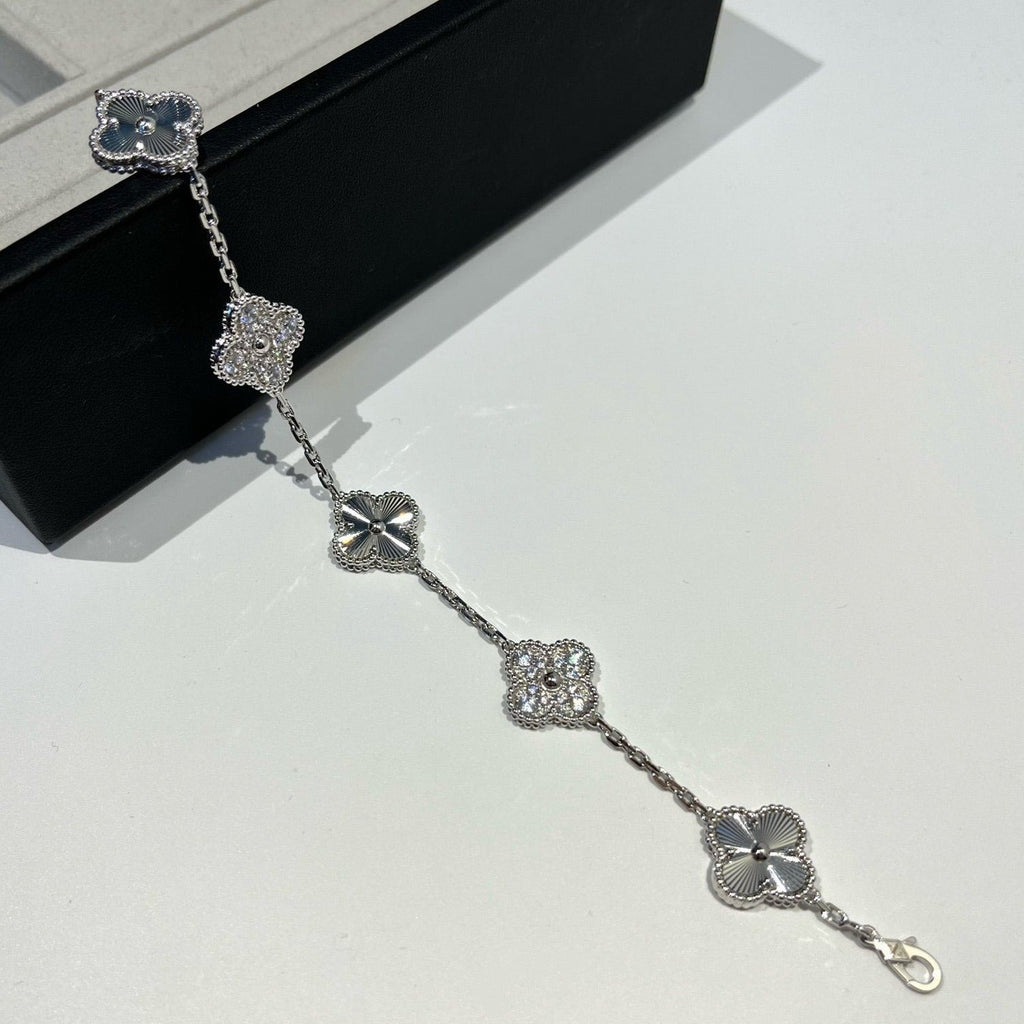 Van Cleef & Arpels CLOVER 5 MOTIF SILVER DIAMOND BRACELET