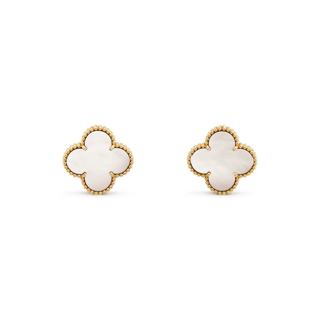Van Cleef & Arpels CLOVER MEDIUM WHITE MOP PINK GODL EARRINGS