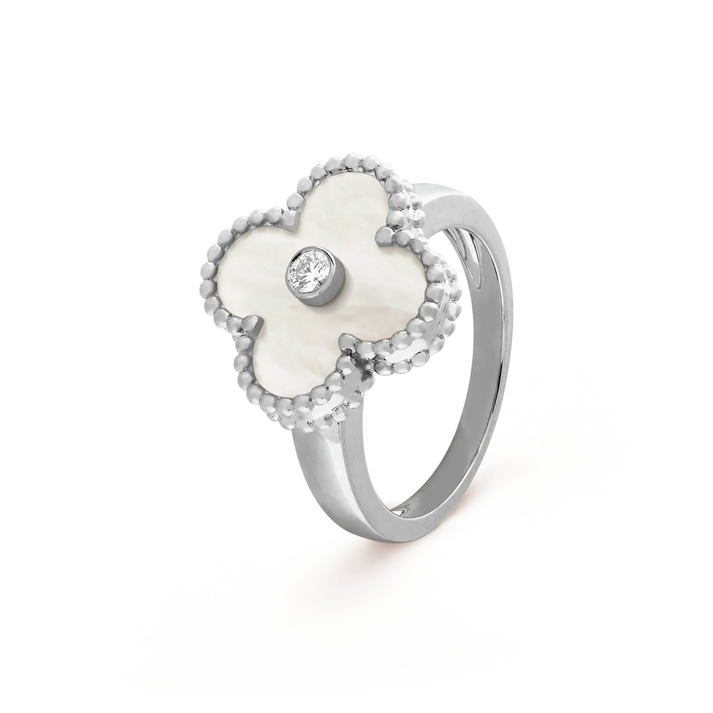 Van Cleef & Arpels CLOVER SILVER MOP DIAMOND RING
