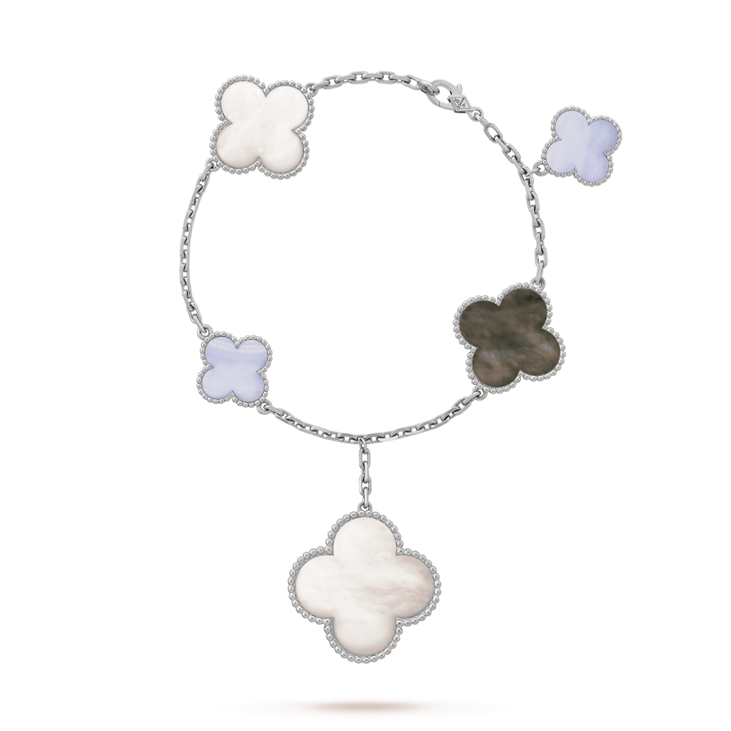 Van Cleef & Arpels CLOVER BRACELET 5 MOTIFS MOP CHALCEDONY SILVER