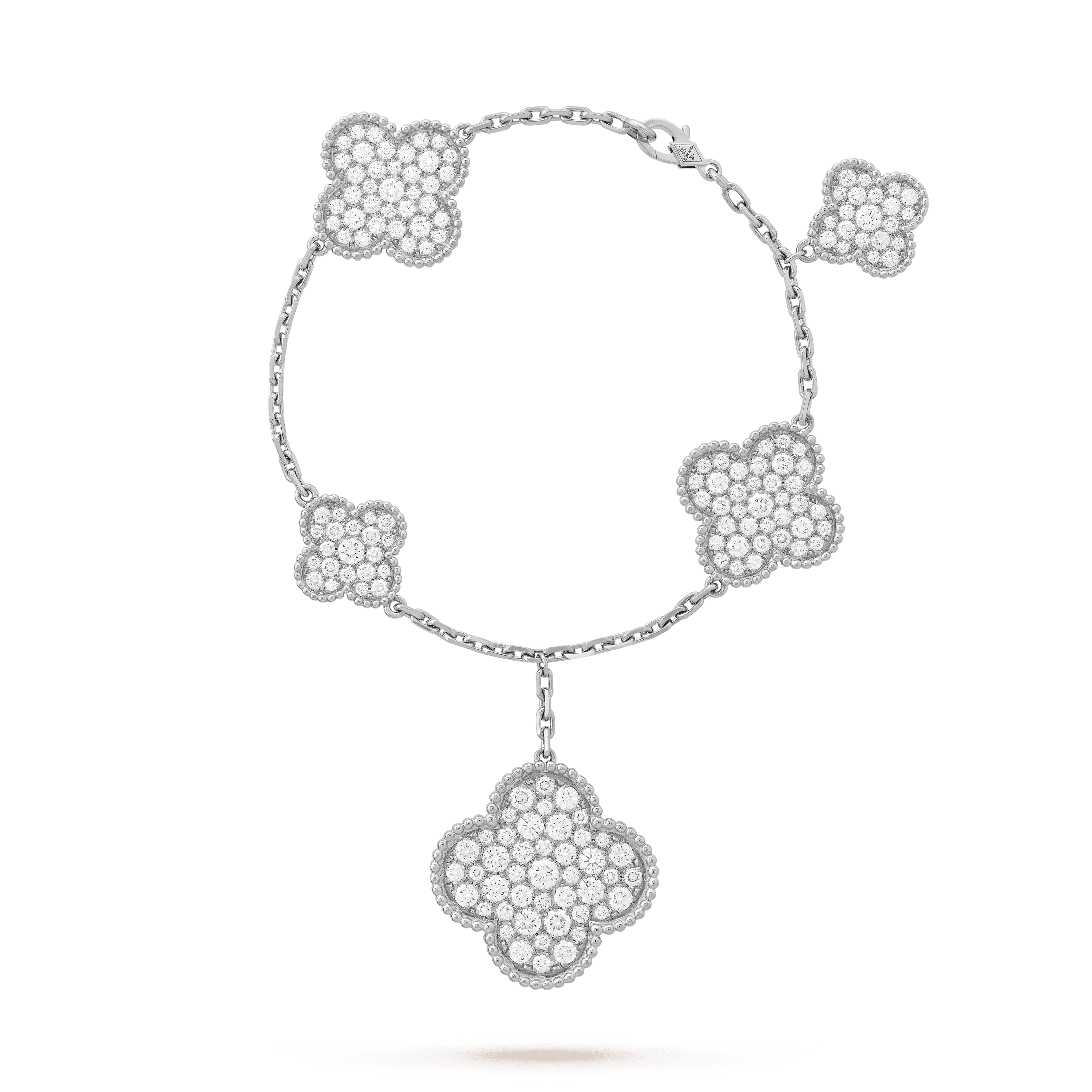 Van Cleef & Arpels CLOVER 5 MOTIFS BIG SILVER DIAMOND BRACELET