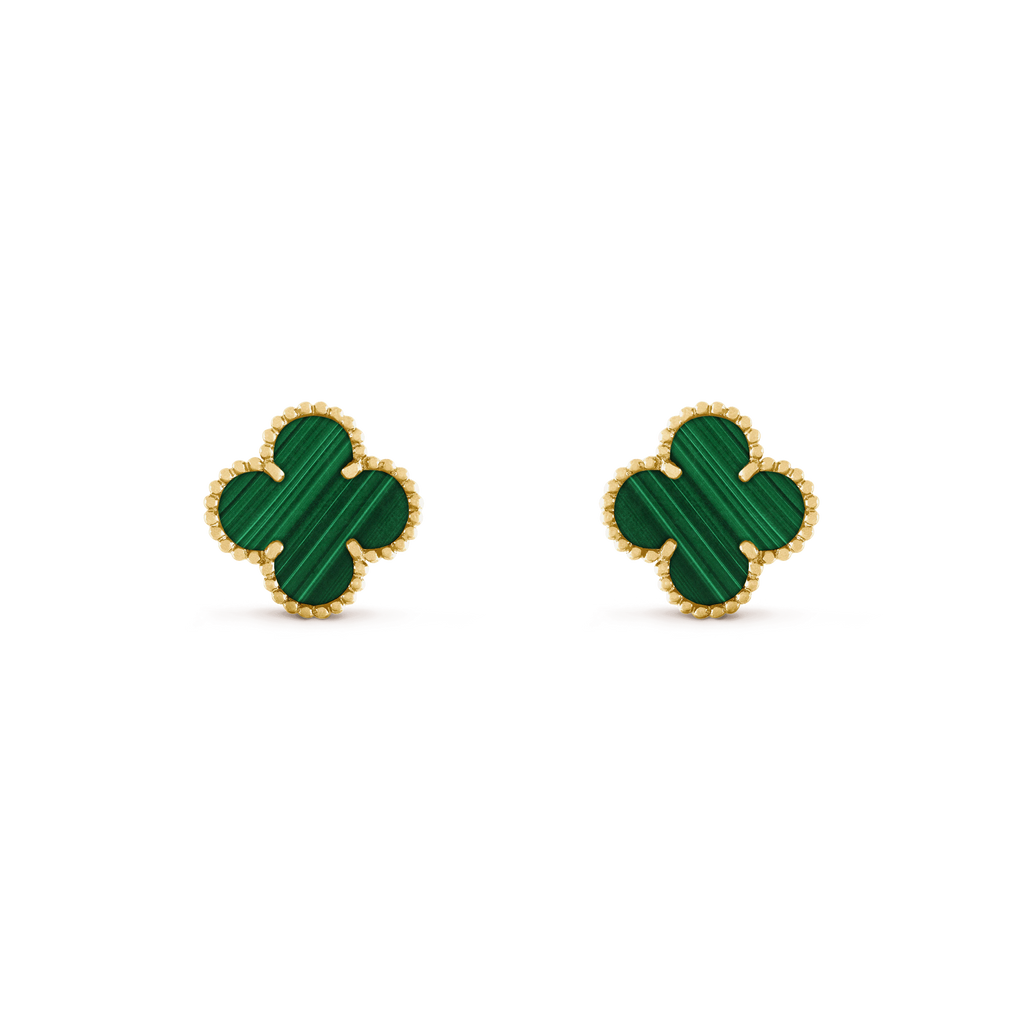 Van Cleef & Arpels CLOVER MEDIUM MALACHITE PINK GODL EARRINGS