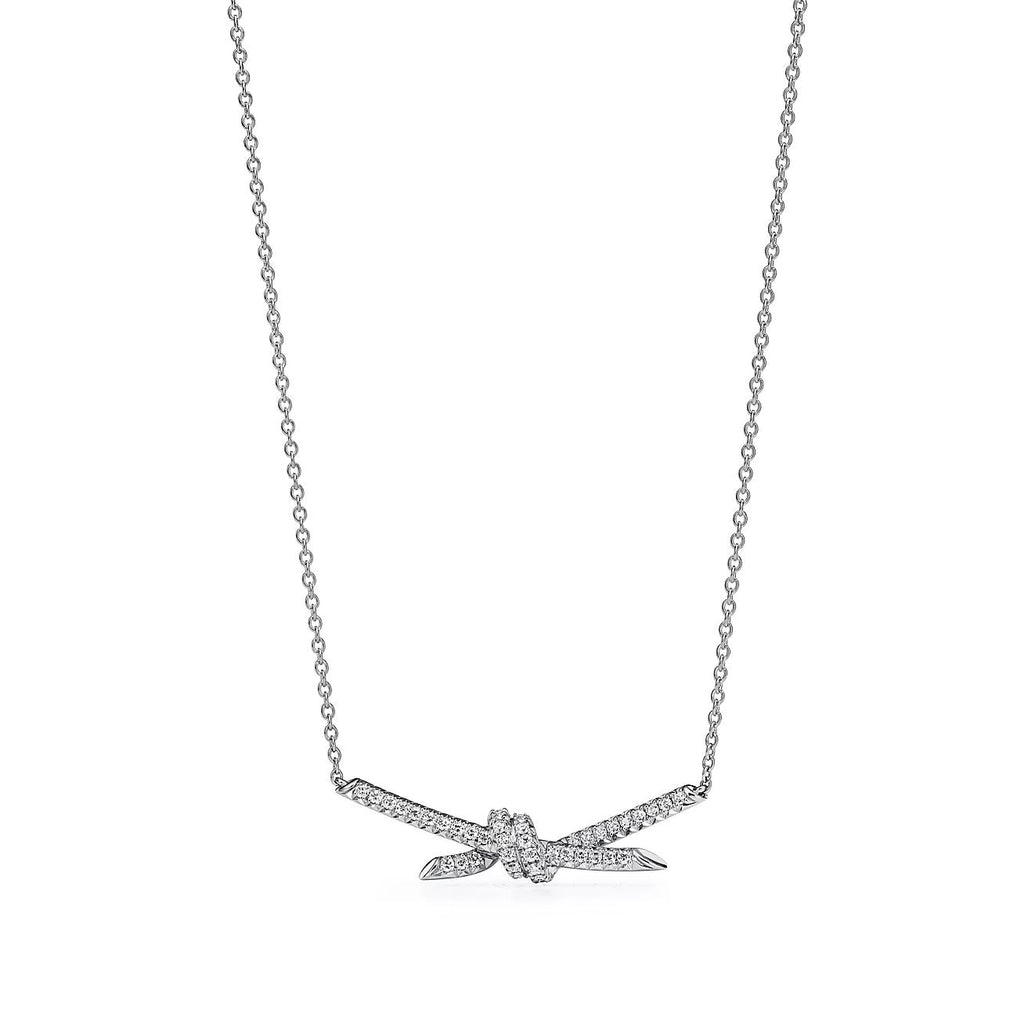 TIFFANY KNOT PENDANT SILVER DIAMOND NECKLACE