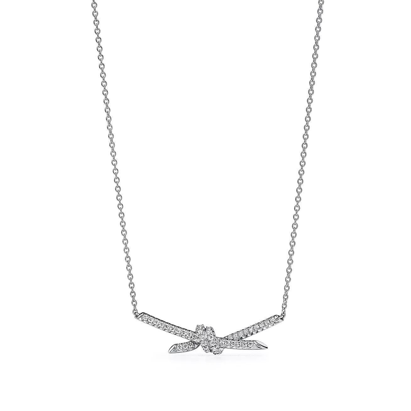 TIFFANY KNOT PENDANT SILVER DIAMOND NECKLACE