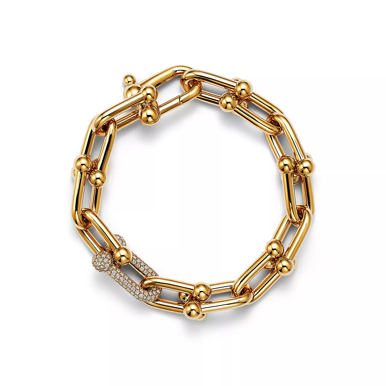 TIFFANY HARDWEAR LARGE LINK GOLD DIAMOND BRACELET