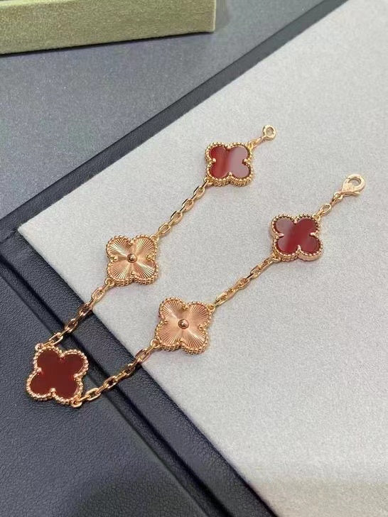 Van Cleef & Arpels CLOVER BRACELET 5 MOTIFS CARNELIAN PINK GOLD