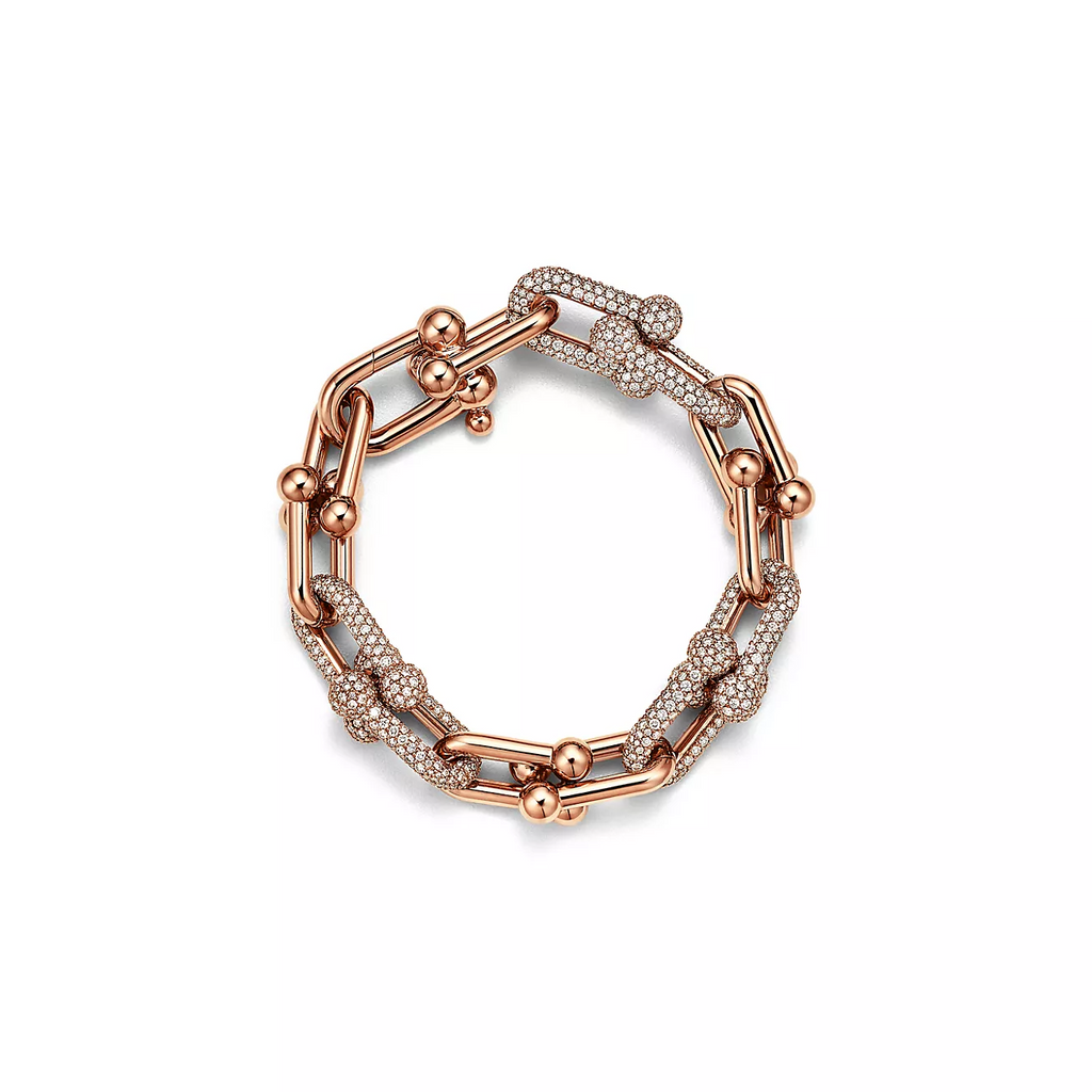 TIFFANY HARDWEAR LARGE LINK PINK GOLD PAVED DIAMOND BRACELET