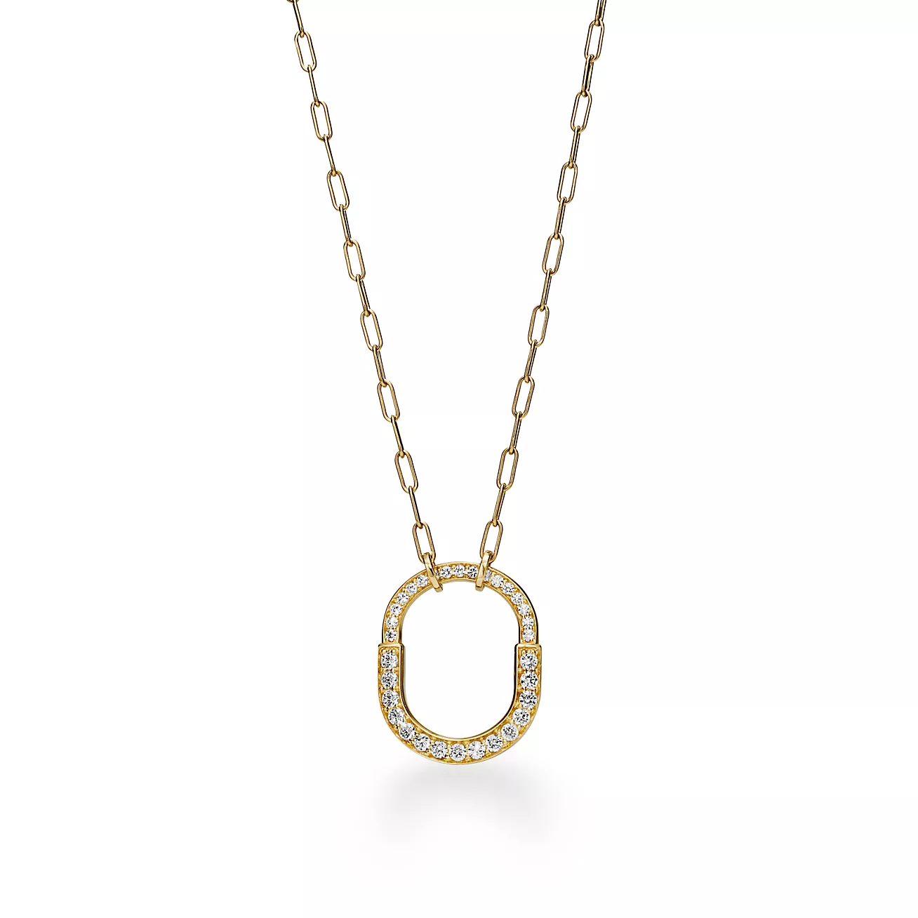 TIFFANY LOCK NECKLACE MEDIUM PENDANT GOLD PAVED DIAMONDS