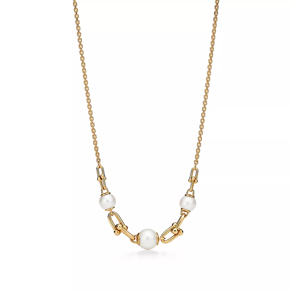 TIFFANY LINK NECKLACE GOLD WITH FRESHWATER PEARLS