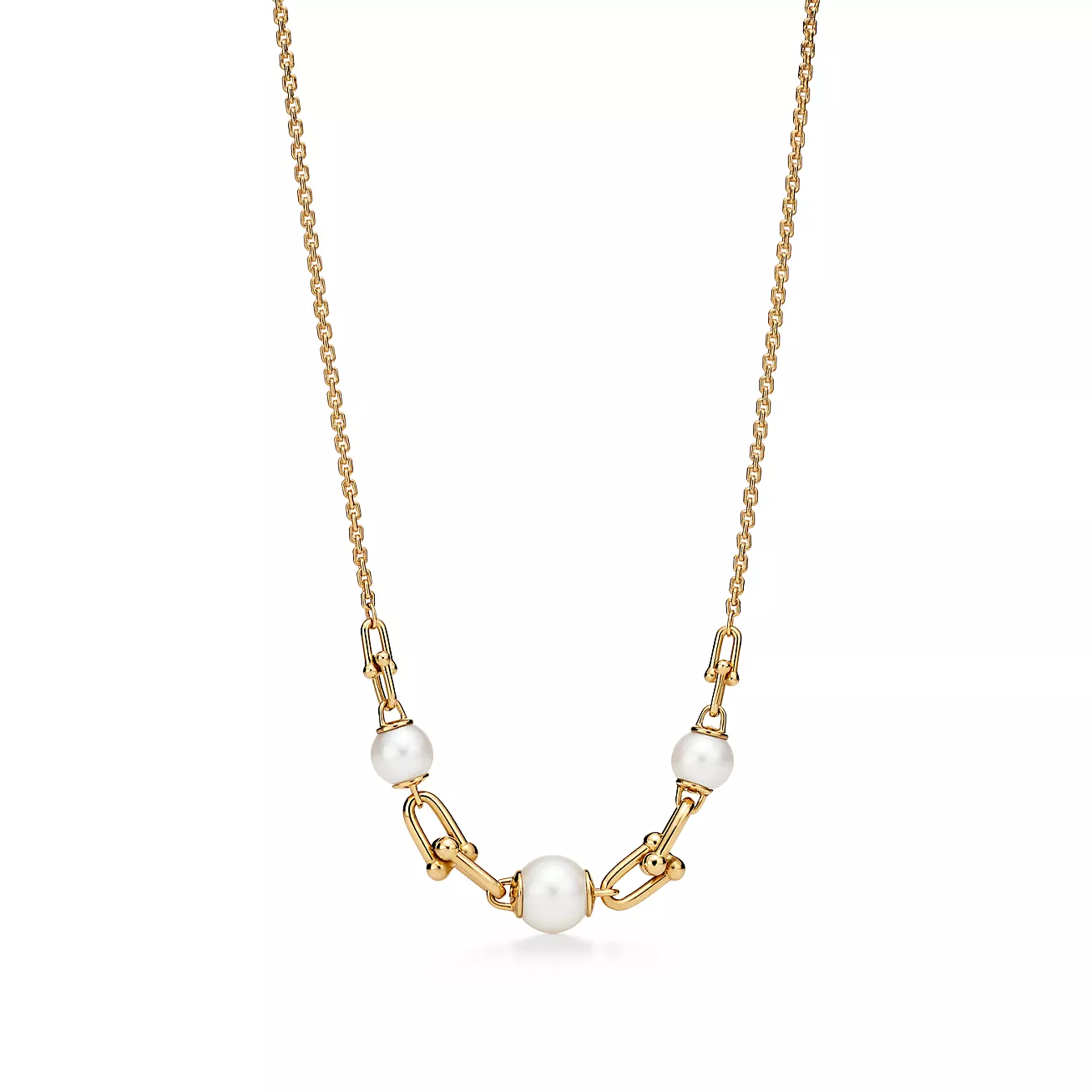 TIFFANY LINK NECKLACE GOLD WITH FRESHWATER PEARLS