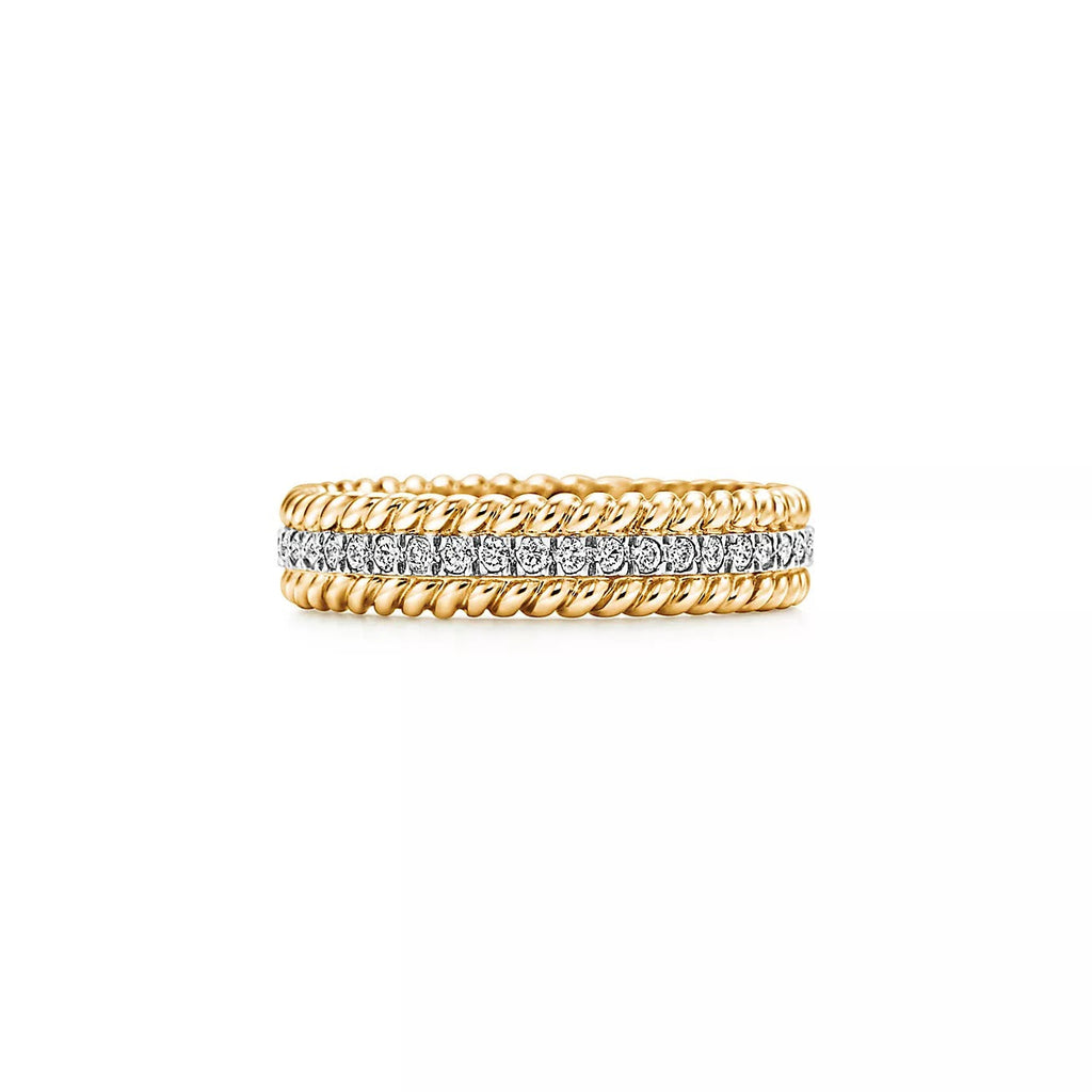 TIFFANY ROPE TWO-ROW GOLD DIAMOND RING