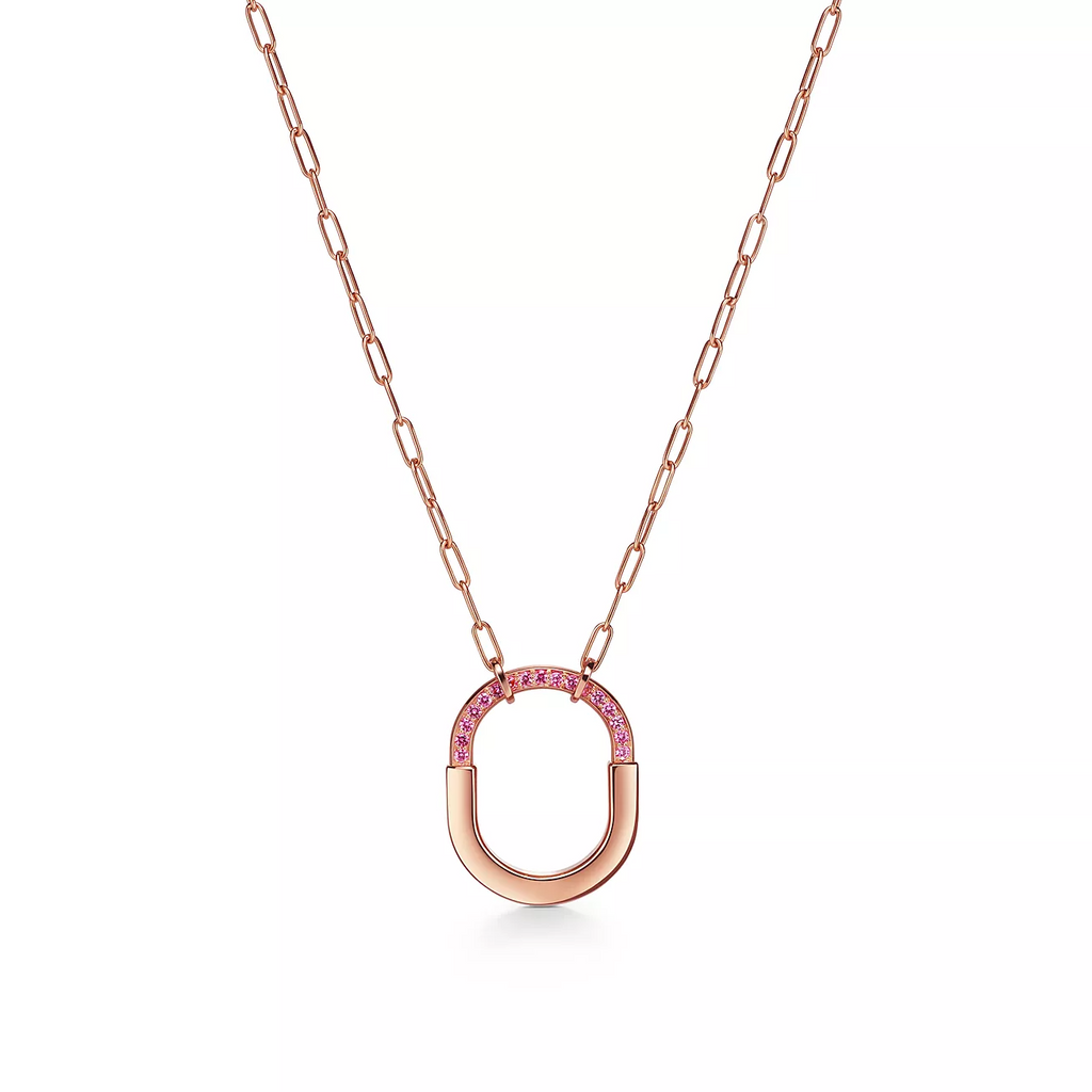 TIFFANY LOCK MEDIUM PENDANT PINK DIAMOND PINK GOLD NECKLACE