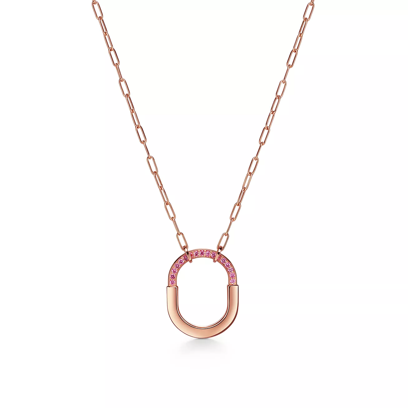 TIFFANY LOCK MEDIUM PENDANT PINK DIAMOND PINK GOLD NECKLACE