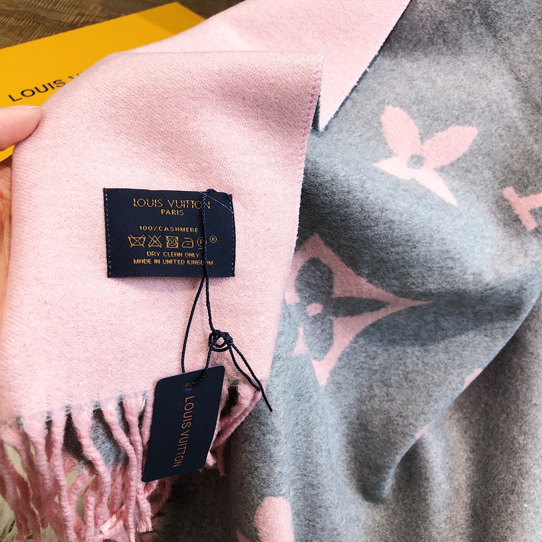 LOUIS VUITTON REYKJAVIK SCARF 180 CM IN DOPHIN GRAY MIX PINK CASHMERE 392868