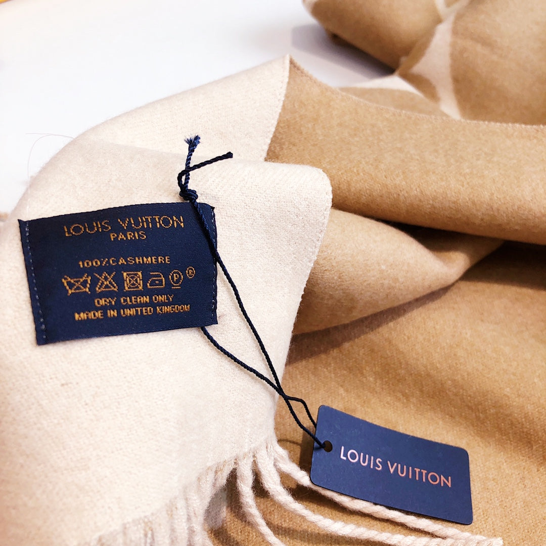 LOUIS VUITTON REYKJAVIK SCARF 180 CM IN TORTILLA BROWN CASHMERE 392871