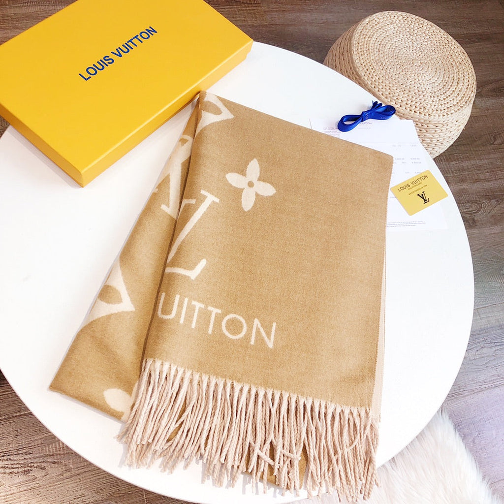 LOUIS VUITTON REYKJAVIK SCARF 180 CM IN TORTILLA BROWN CASHMERE 392871