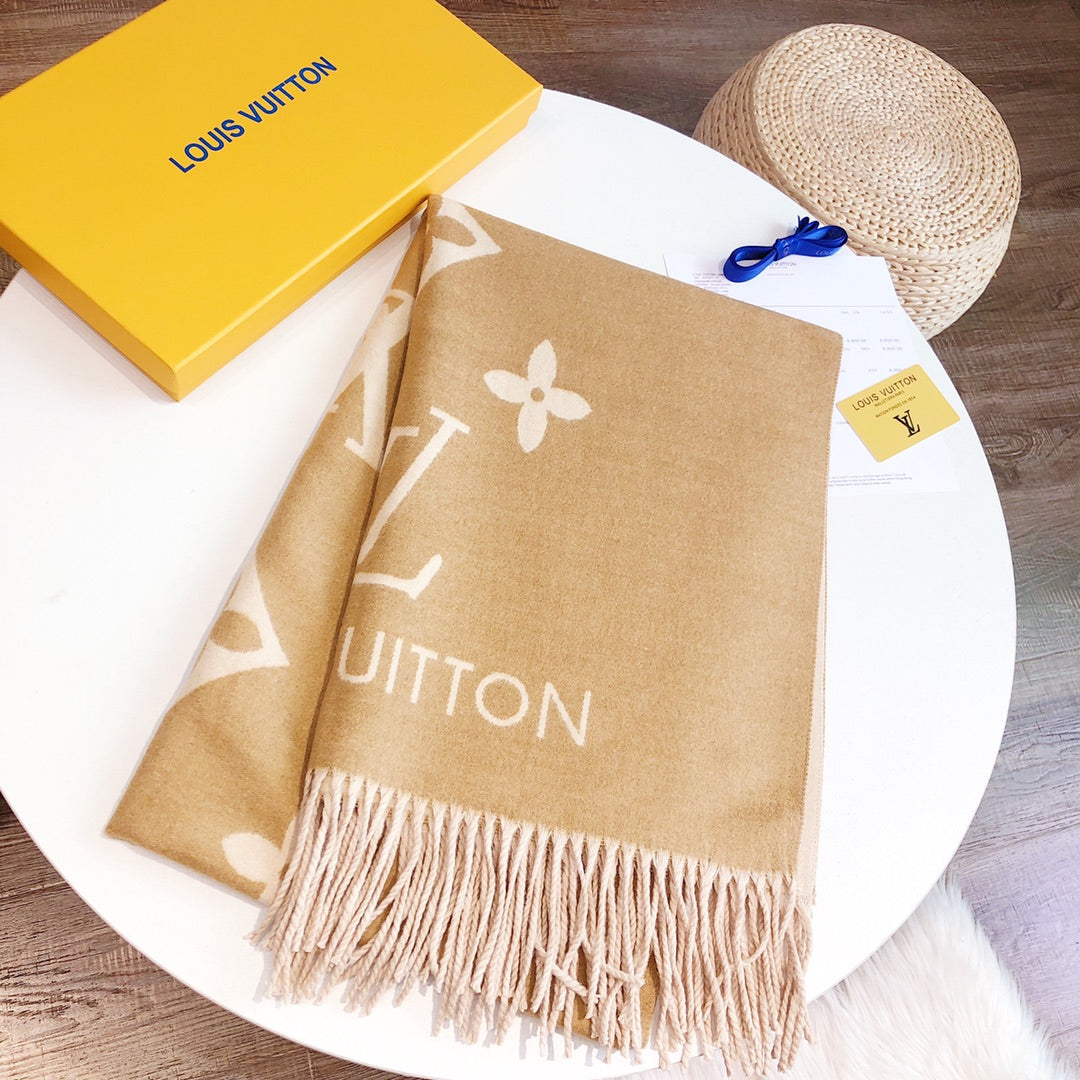 LOUIS VUITTON REYKJAVIK SCARF 180 CM IN TORTILLA BROWN CASHMERE 392871