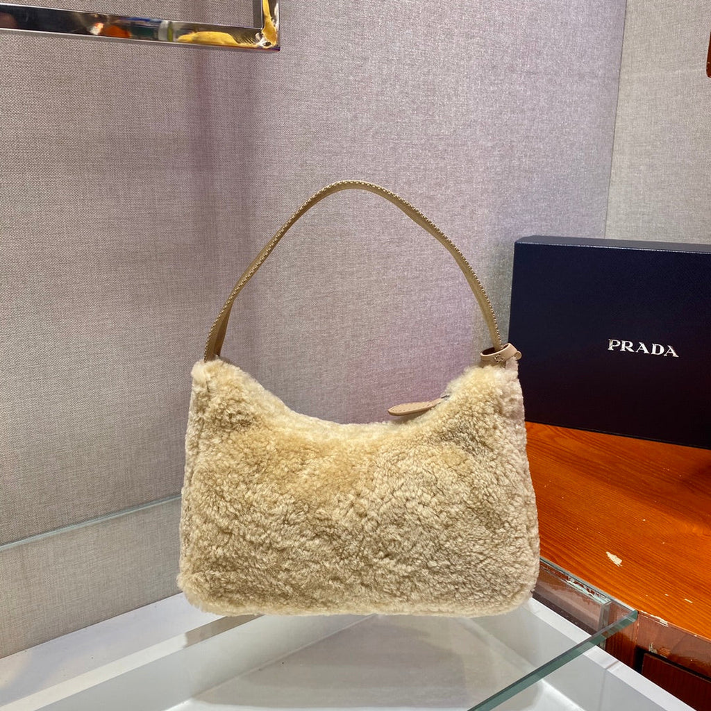 PRADA HOBO BAG 23 IN BEIGE SHEARLING