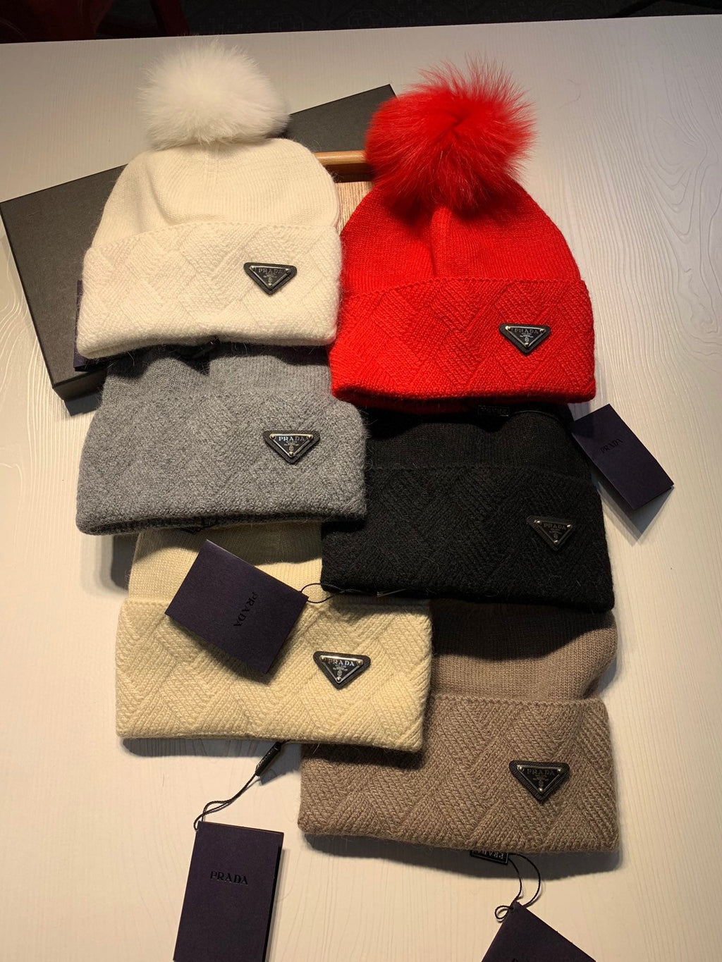 PRADA BEANIE HAT IN BLACK WOOL AND RABBIT FUR 361438