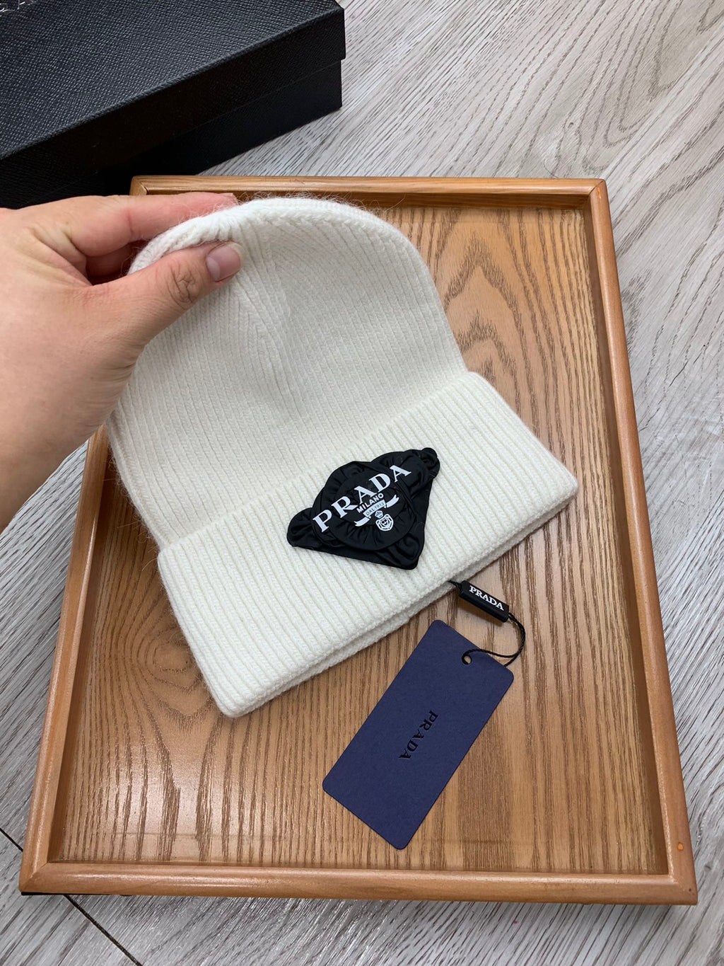 PRADA BEANIE HAT IN WHITE WOOL 431356