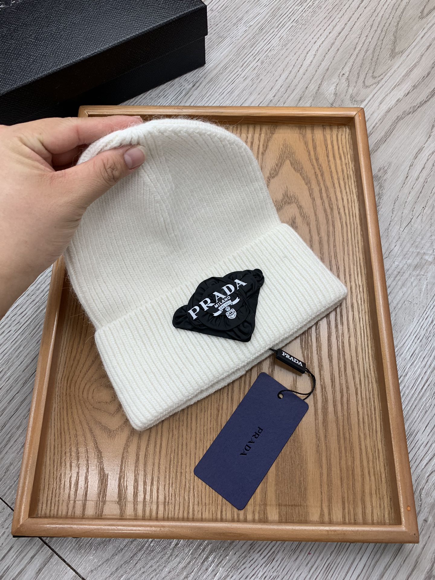 PRADA BEANIE HAT IN WHITE WOOL 431356
