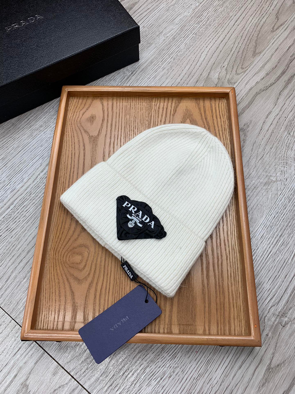 PRADA BEANIE HAT IN WHITE WOOL 431356