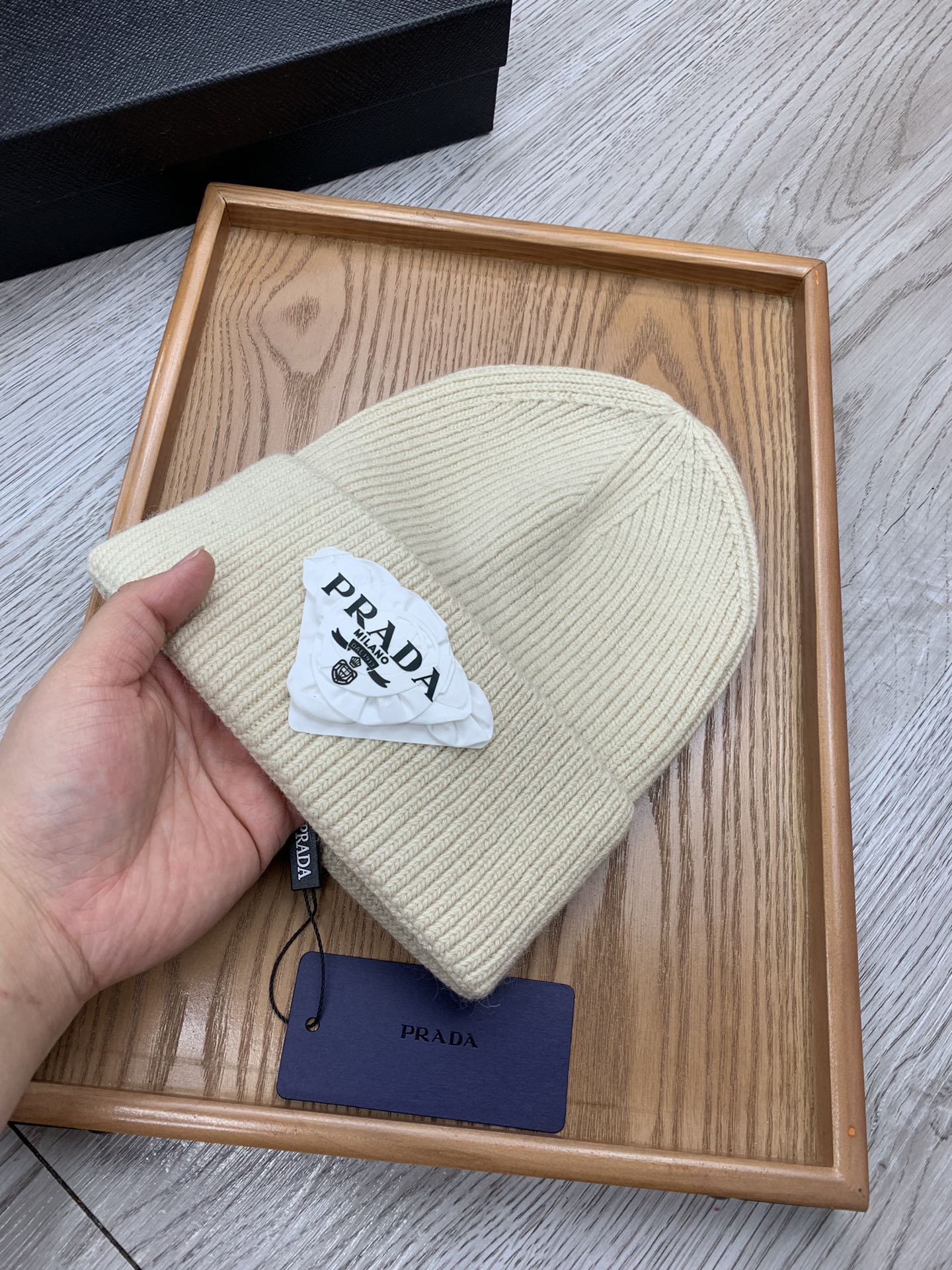 PRADA BEANIE HAT IN BISQUE BEIGE WOOL 431355