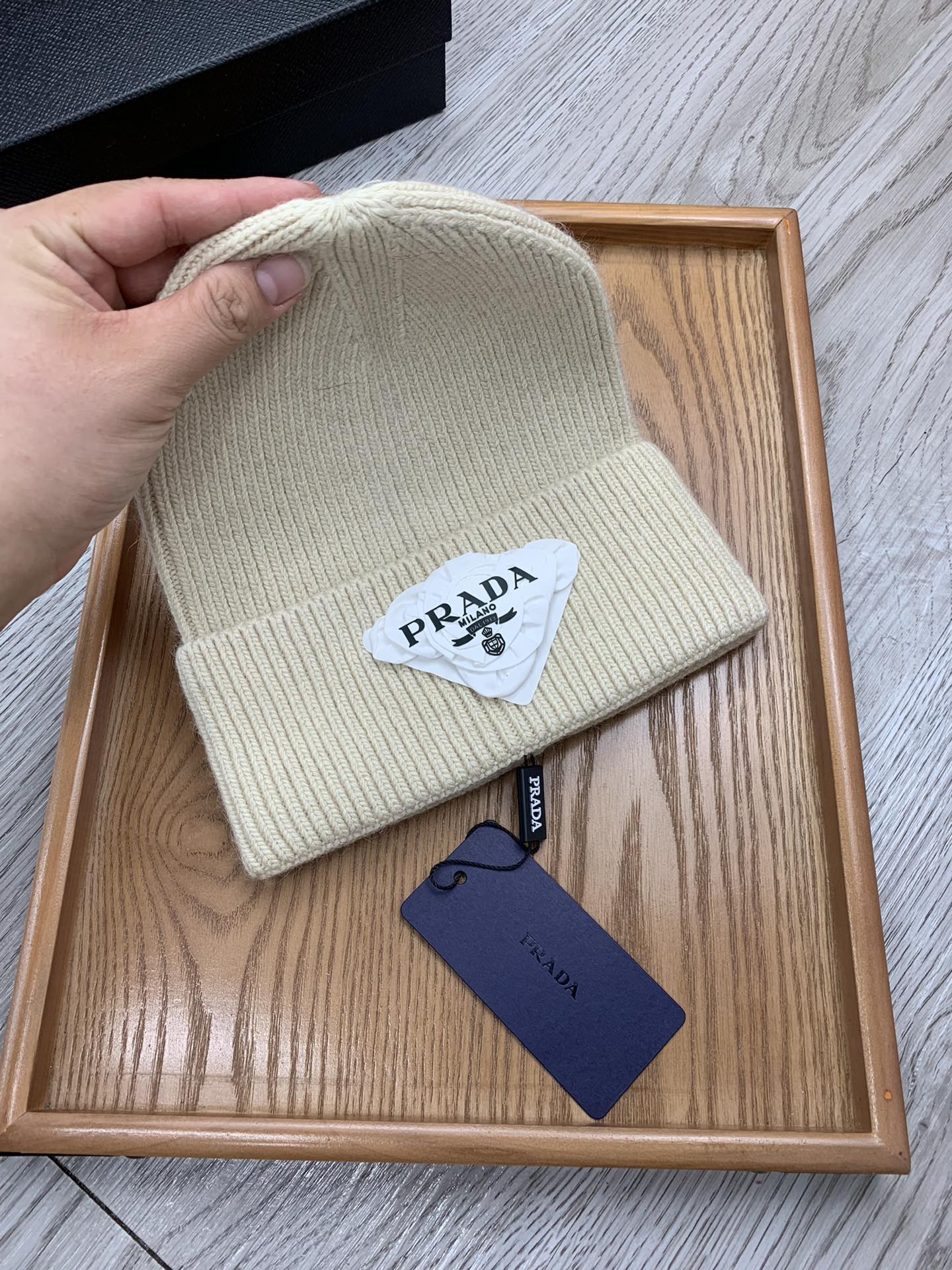 PRADA BEANIE HAT IN BISQUE BEIGE WOOL 431355