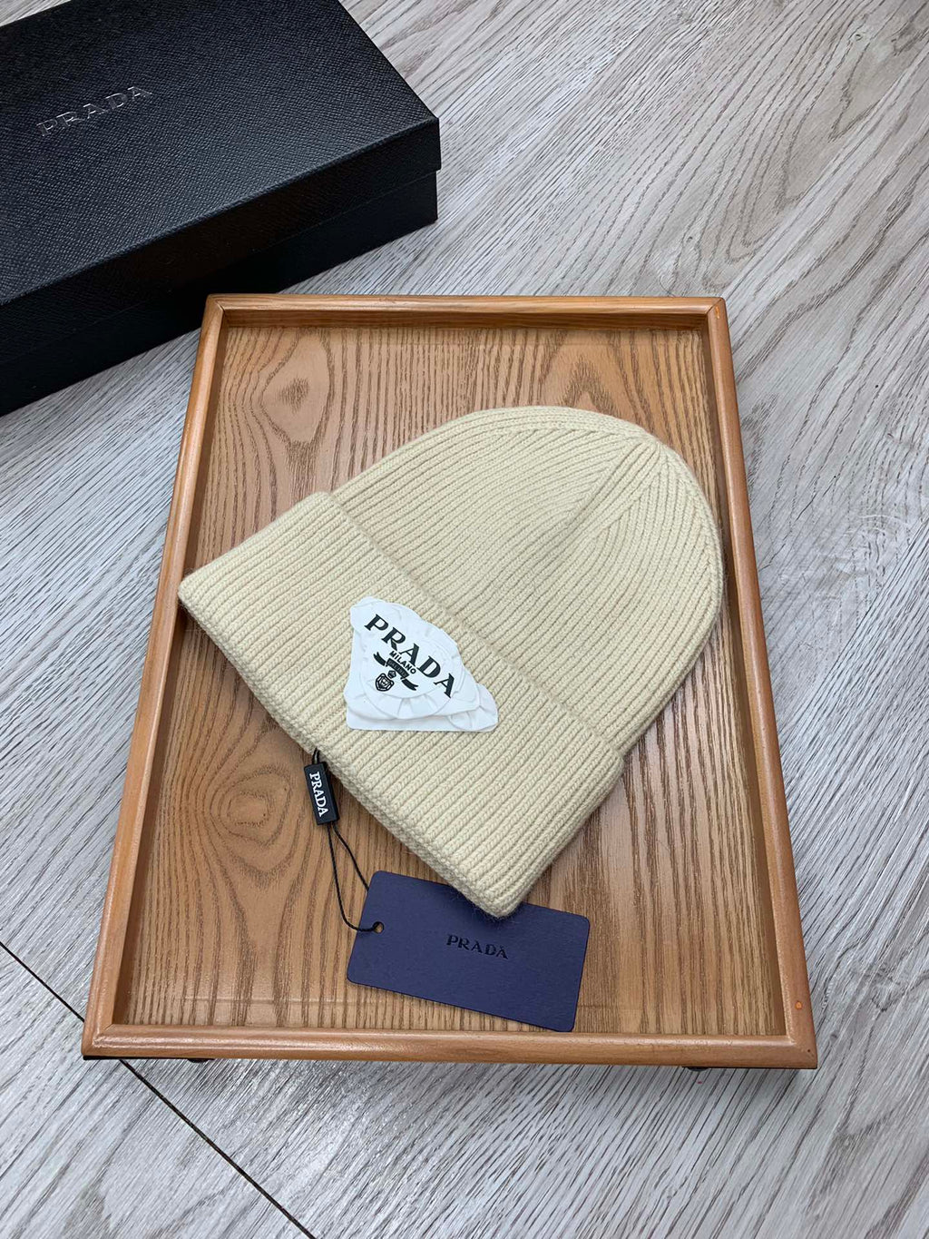 PRADA BEANIE HAT IN BISQUE BEIGE WOOL 431355