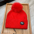 PRADA BEANIE HAT IN CHERRY RED WOOL AND RABBIT FUR 346718
