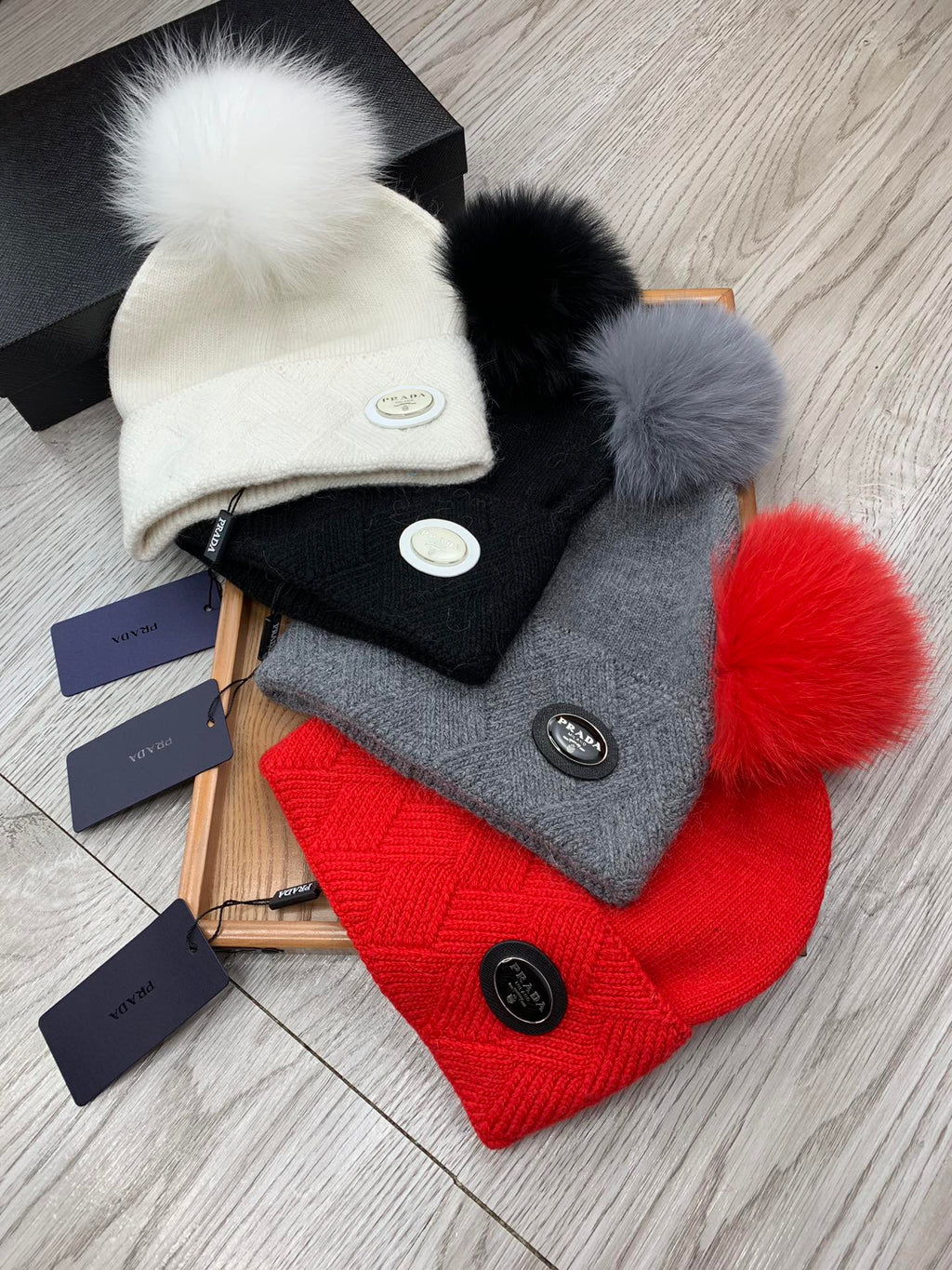 PRADA BEANIE HAT IN BLACK WOOL AND RABBIT FUR 346717