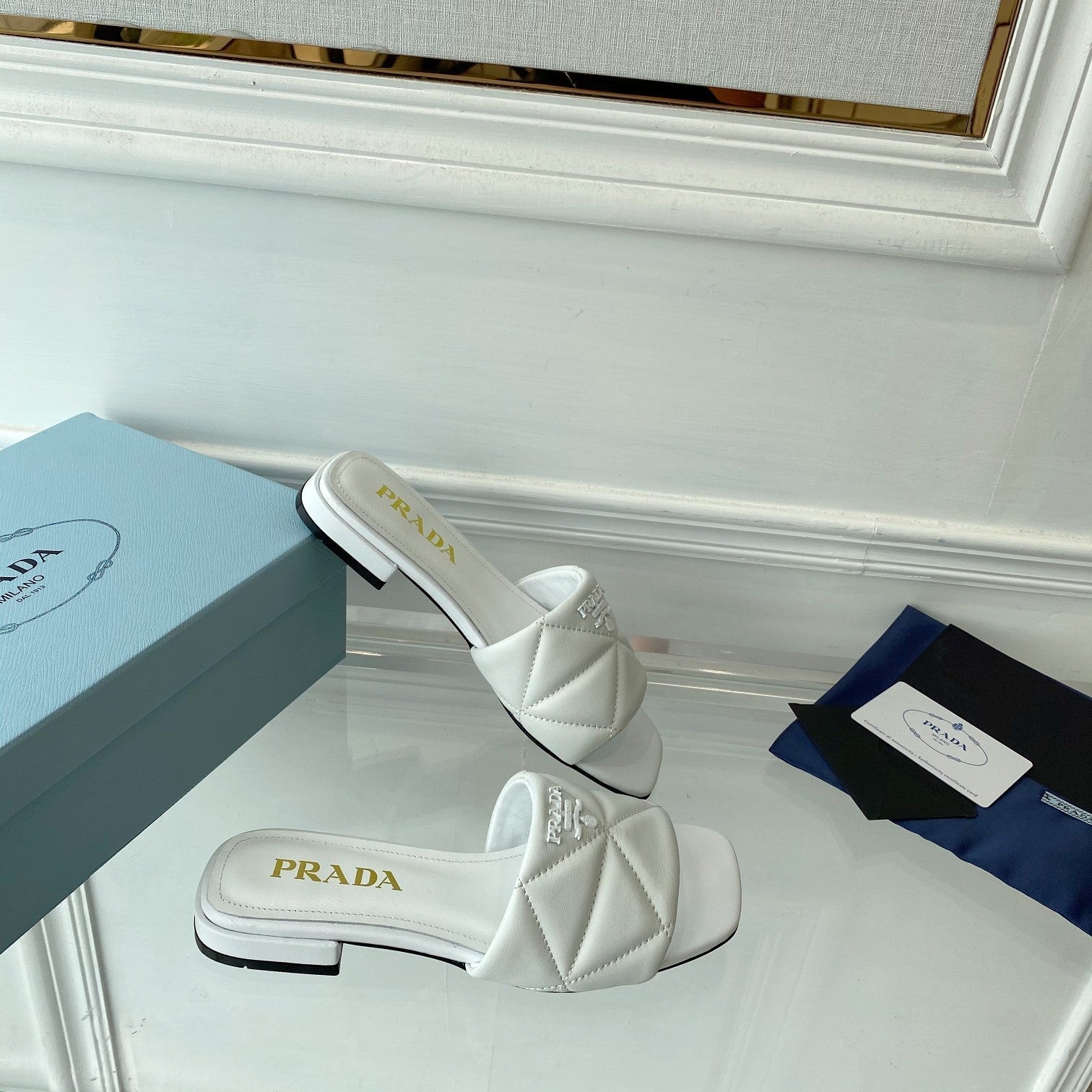 PRADA Pra Slide 25 Quilted White leather