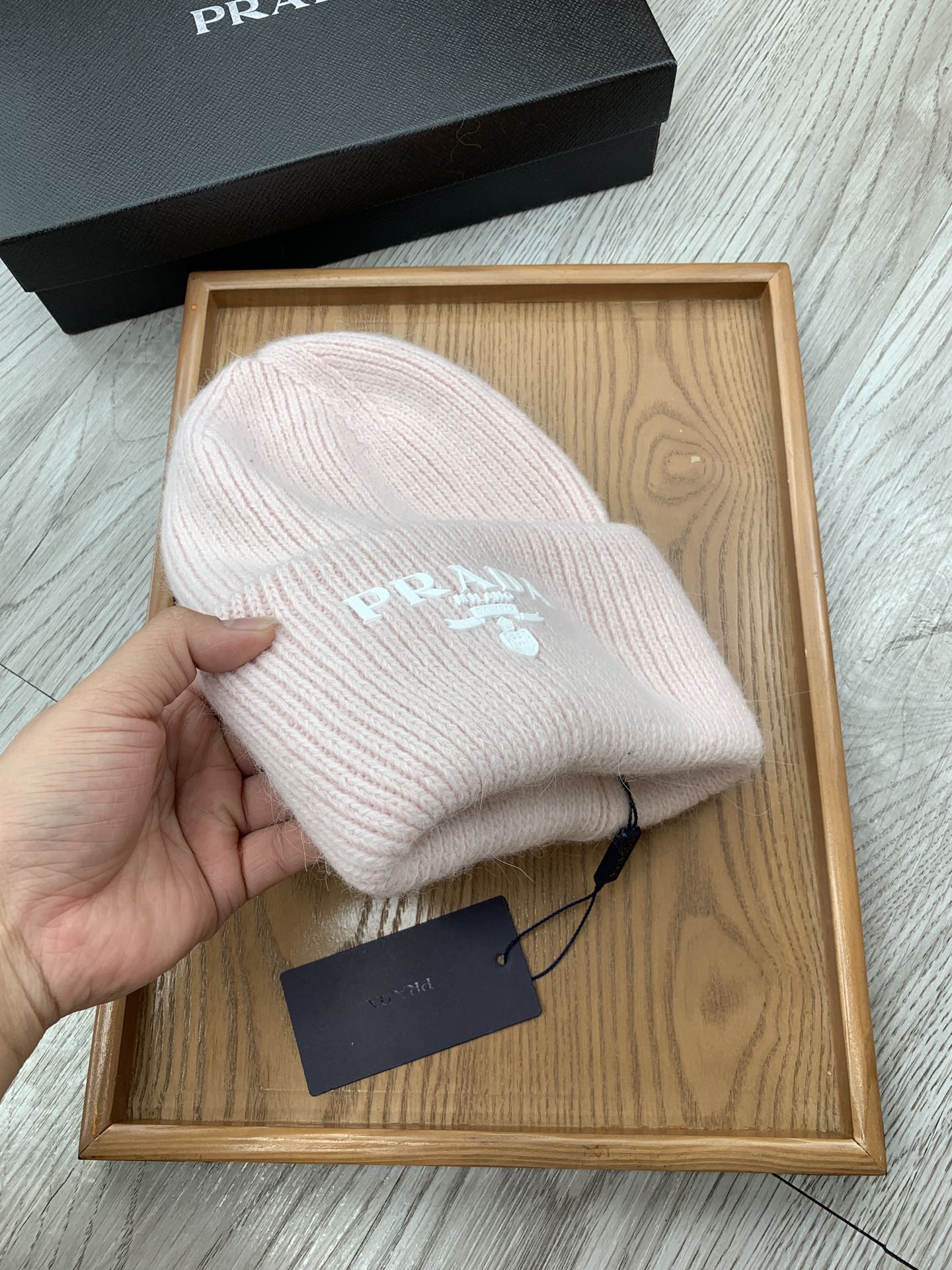 PRADA BEANIE HAT IN SOLF PINK WOOL 108751