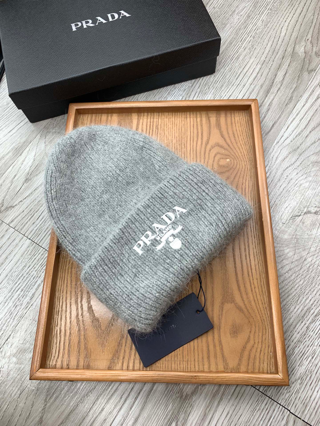 PRADA BEANIE HAT IN DOLPHIN GRAY WOOL 108750