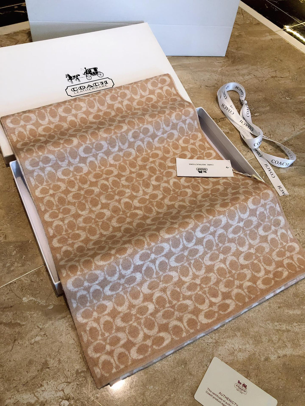 KNIT CASHMERE SCARF CAMEL BROWN MIX WHITE 619591