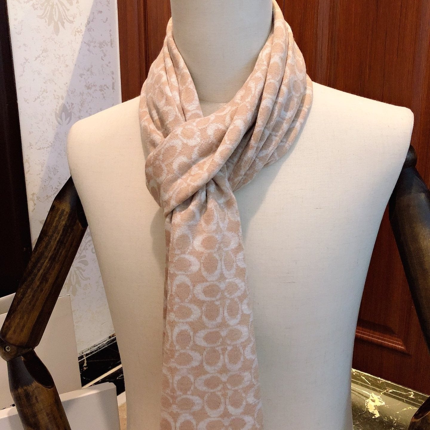 KNIT CASHMERE SCARF CAMEL BROWN MIX WHITE 619591