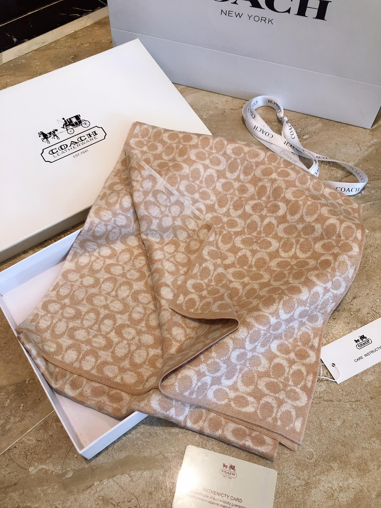 KNIT CASHMERE SCARF CAMEL BROWN MIX WHITE 619591
