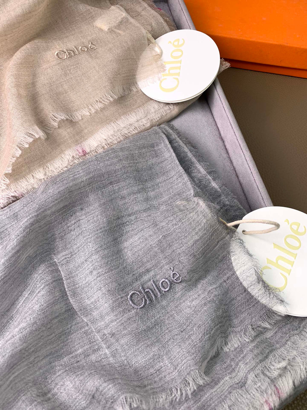CHANEL SCARF 200 CM IN SMOKE GRAY CASHMERE 386537