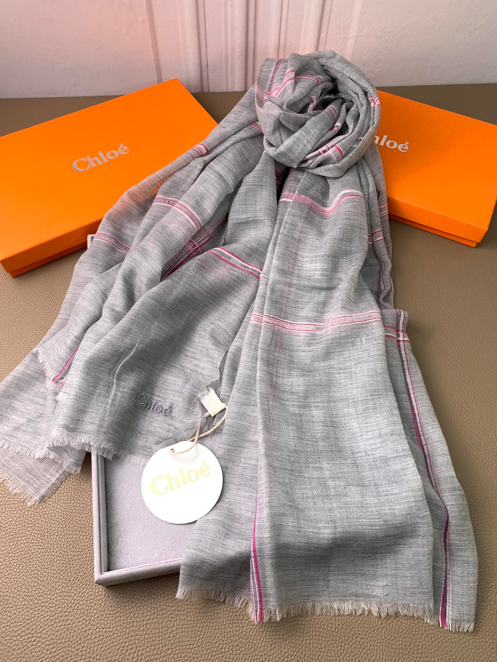 CHANEL SCARF 200 CM IN SMOKE GRAY CASHMERE 386537