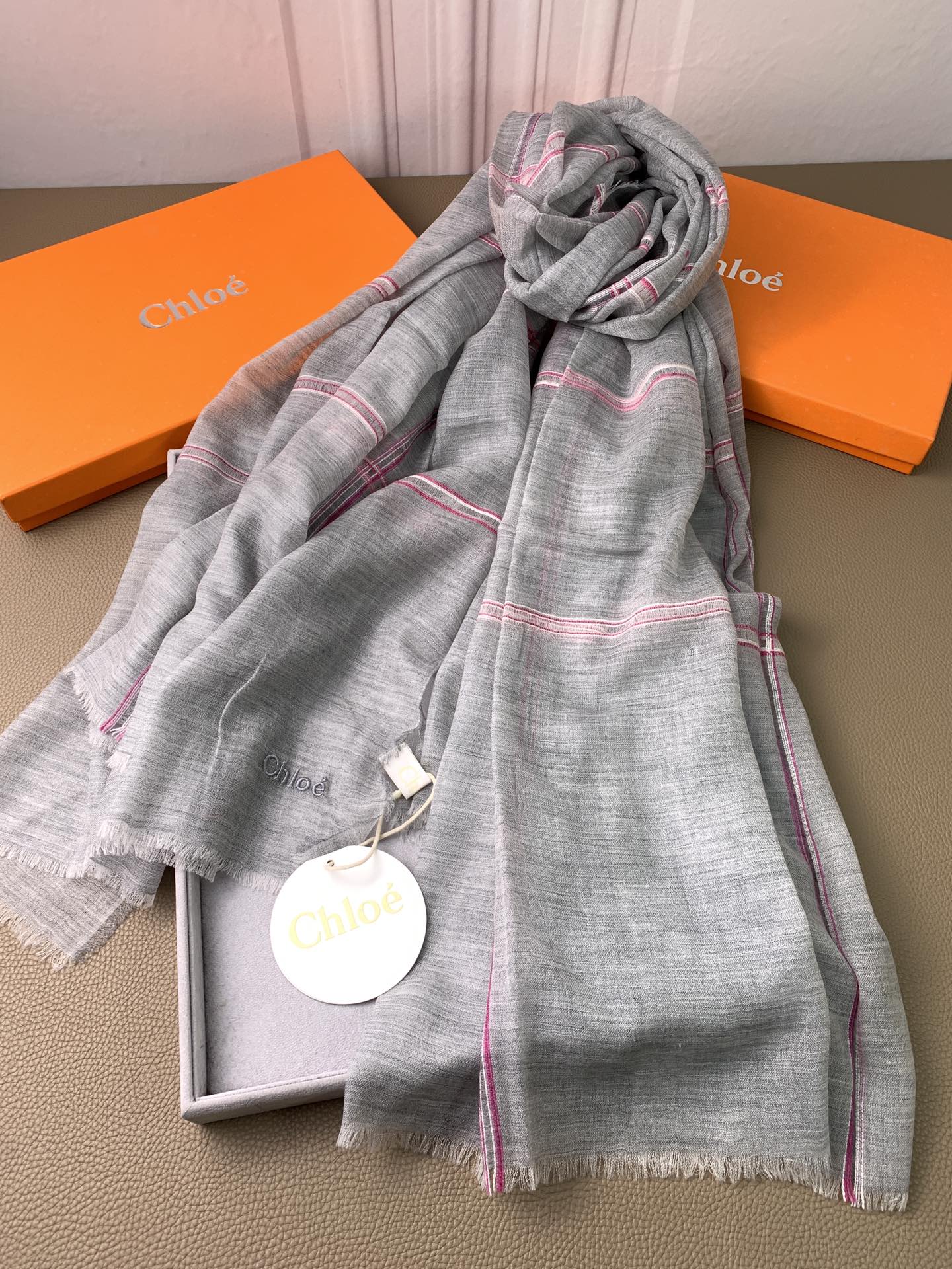 CHANEL SCARF 200 CM IN SMOKE GRAY CASHMERE 386537