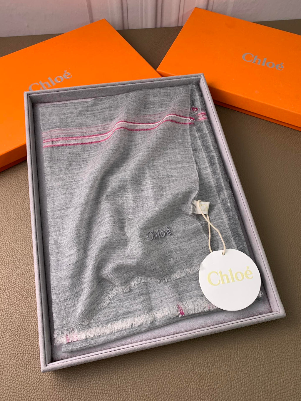 CHANEL SCARF 200 CM IN SMOKE GRAY CASHMERE 386537
