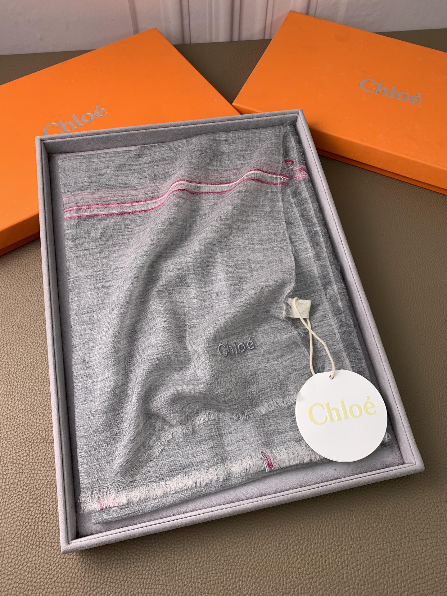 CHANEL SCARF 200 CM IN SMOKE GRAY CASHMERE 386537